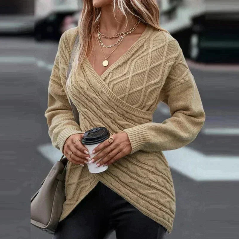 Olivia | Women’s Asymmetric V-Neck Wrap Knit Sweater for Cozy Winter Days