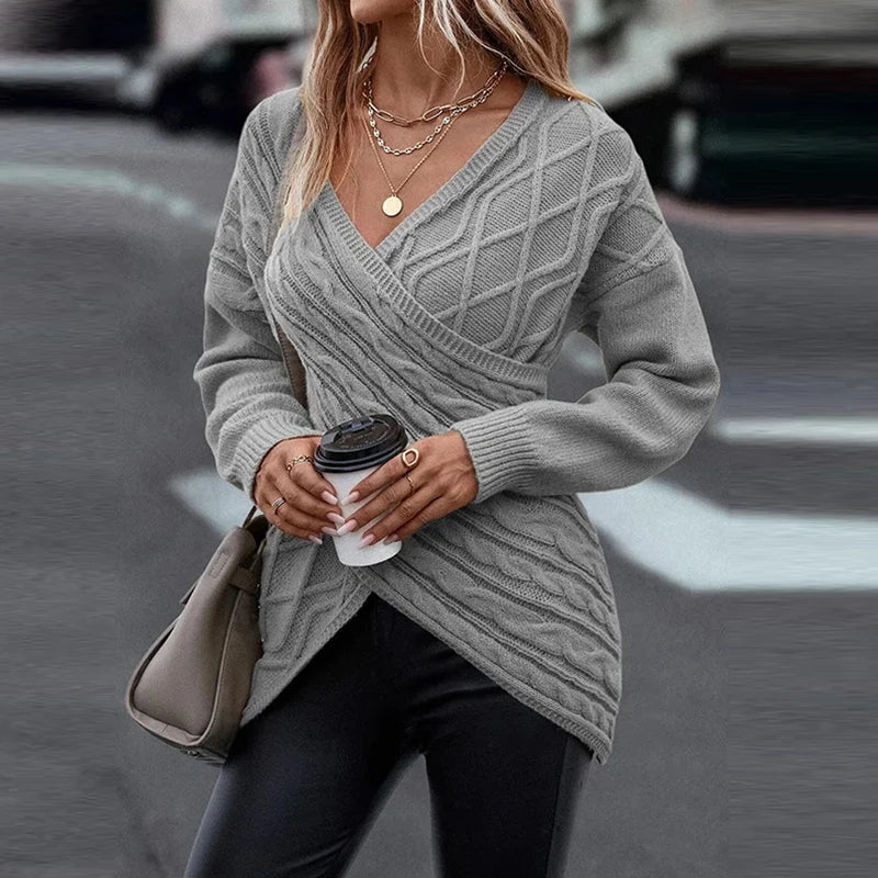 Olivia | Women’s Asymmetric V-Neck Wrap Knit Sweater for Cozy Winter Days