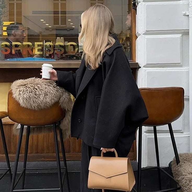 Eustacia | Women’s Oversized Wool Jacket with Lapels and Front Buttons
