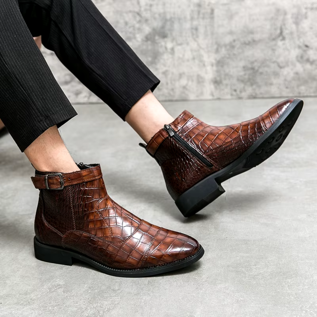 Clyde | Premium Men’s Chelsea Boots with Crocodile Pattern and Adjustable Strap