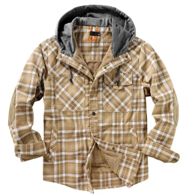 Jeno | Men’s Fleece-Lined Plaid Winter Jacket with Hood