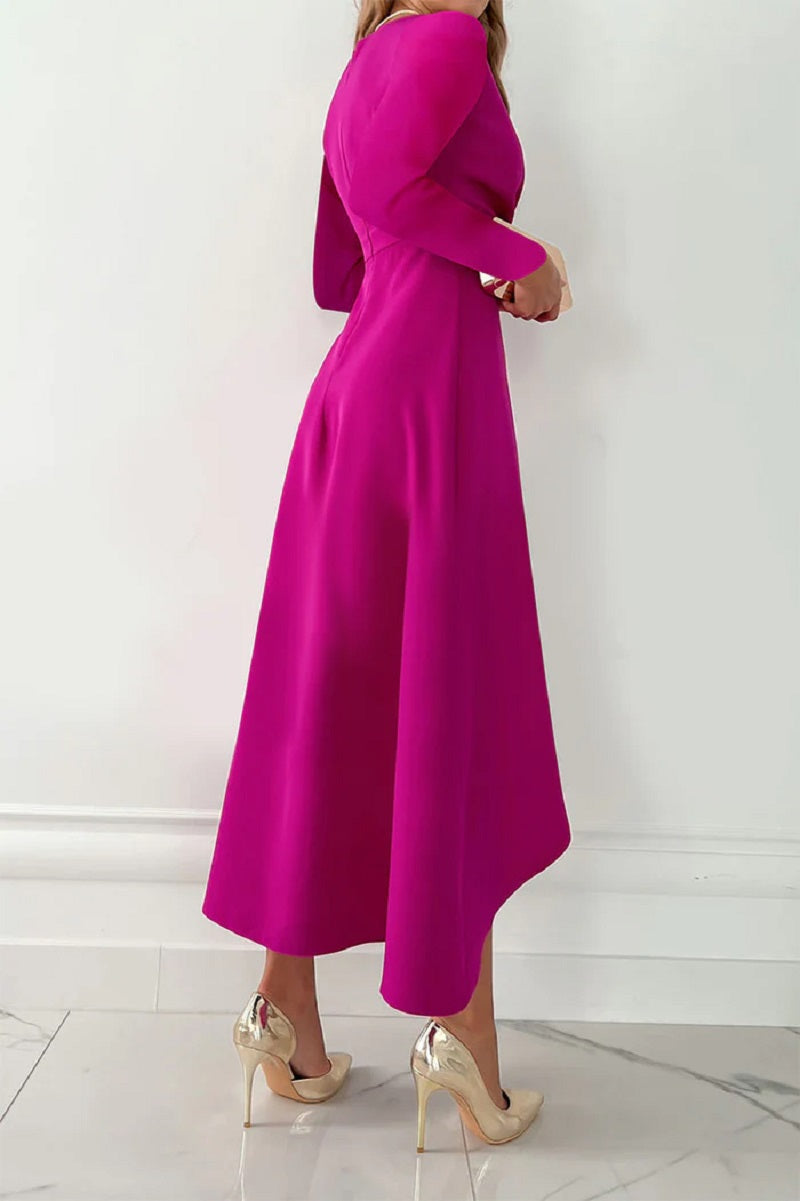 Bronwen | Elegant Deep V-Neck Wrap Style Maxi Dress with Long Sleeves & Gathered Hem