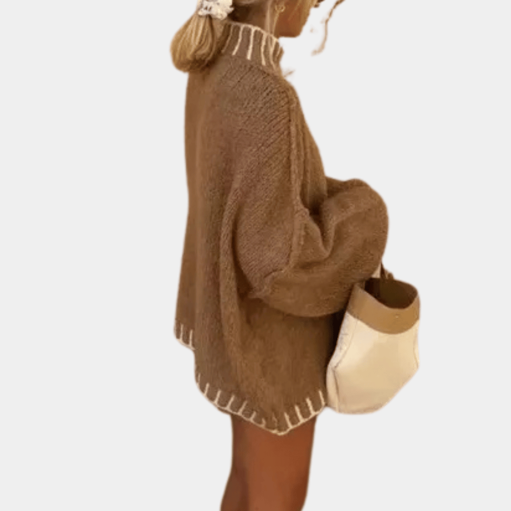 Malinda | Women's Oversized Brown Turtleneck Knitted Sweater for Cozy Winter Style