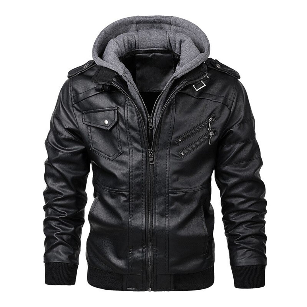 Barclay | Men’s Fitted Leather-Look Jacket with Detachable Hood & Zip Pockets
