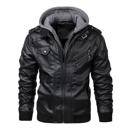 Barclay | Men’s Fitted Leather-Look Jacket with Detachable Hood & Zip Pockets