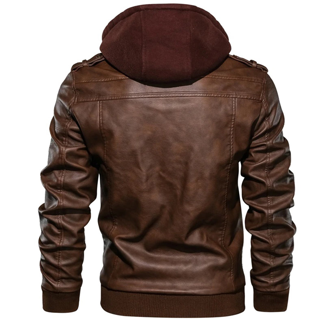 Barclay | Men’s Fitted Leather-Look Jacket with Detachable Hood & Zip Pockets