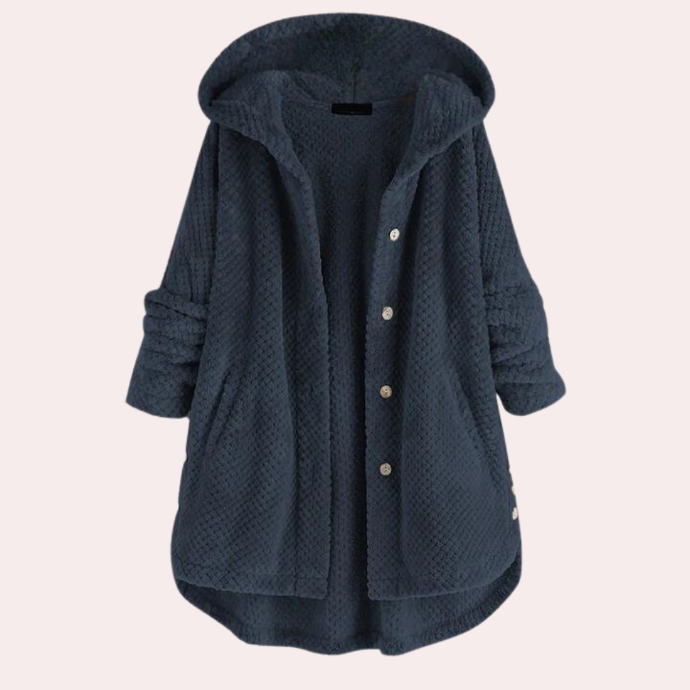 Beatrice | Women's Solid Colour Hooded Buttoned Textured Cardigan
