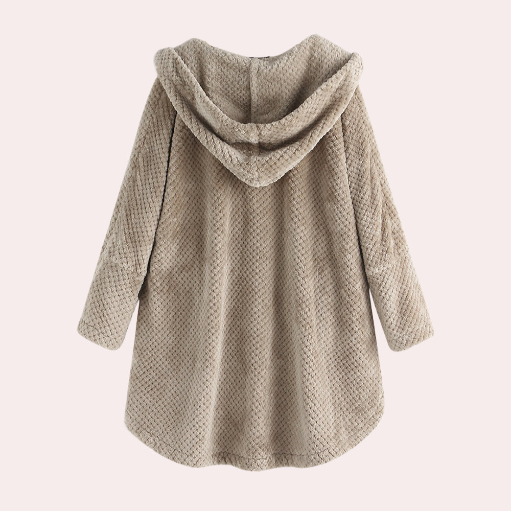 Beatrice | Women's Solid Colour Hooded Buttoned Textured Cardigan