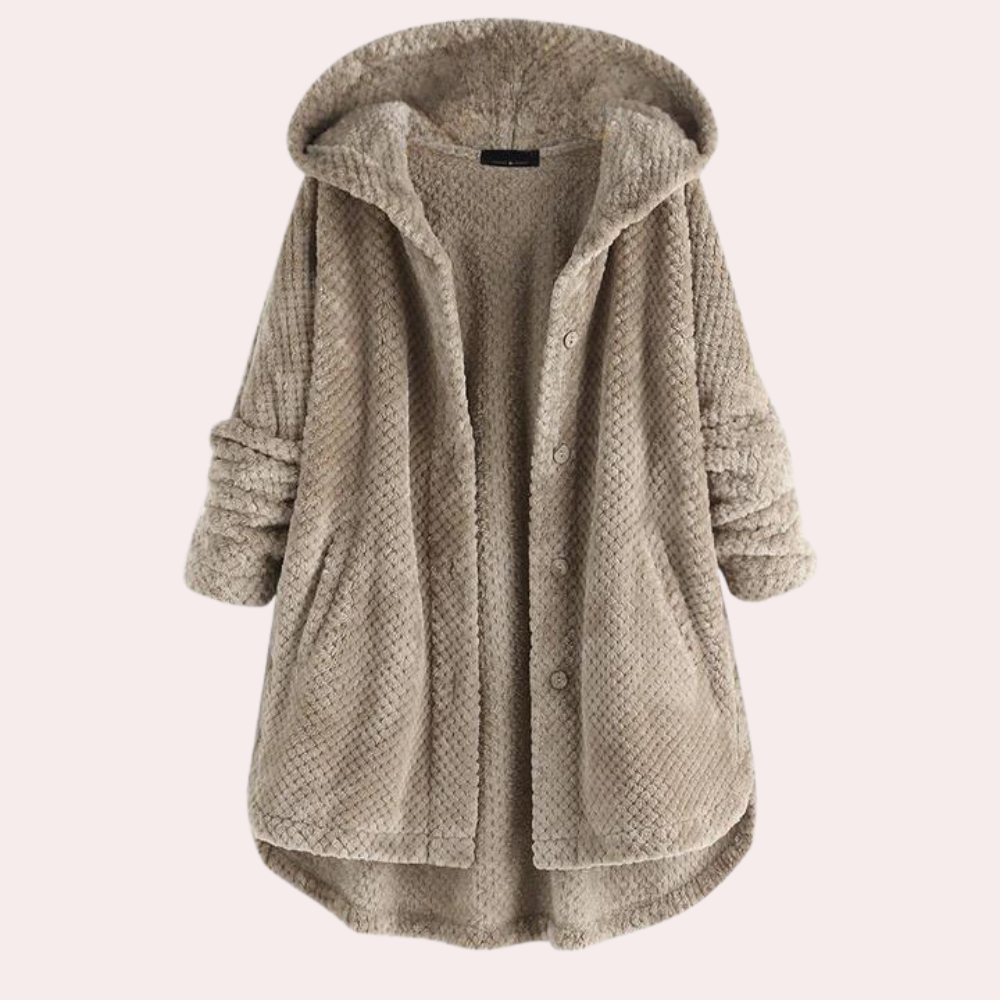 Beatrice | Women's Solid Colour Hooded Buttoned Textured Cardigan