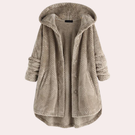 Beatrice | Women's Solid Colour Hooded Buttoned Textured Cardigan