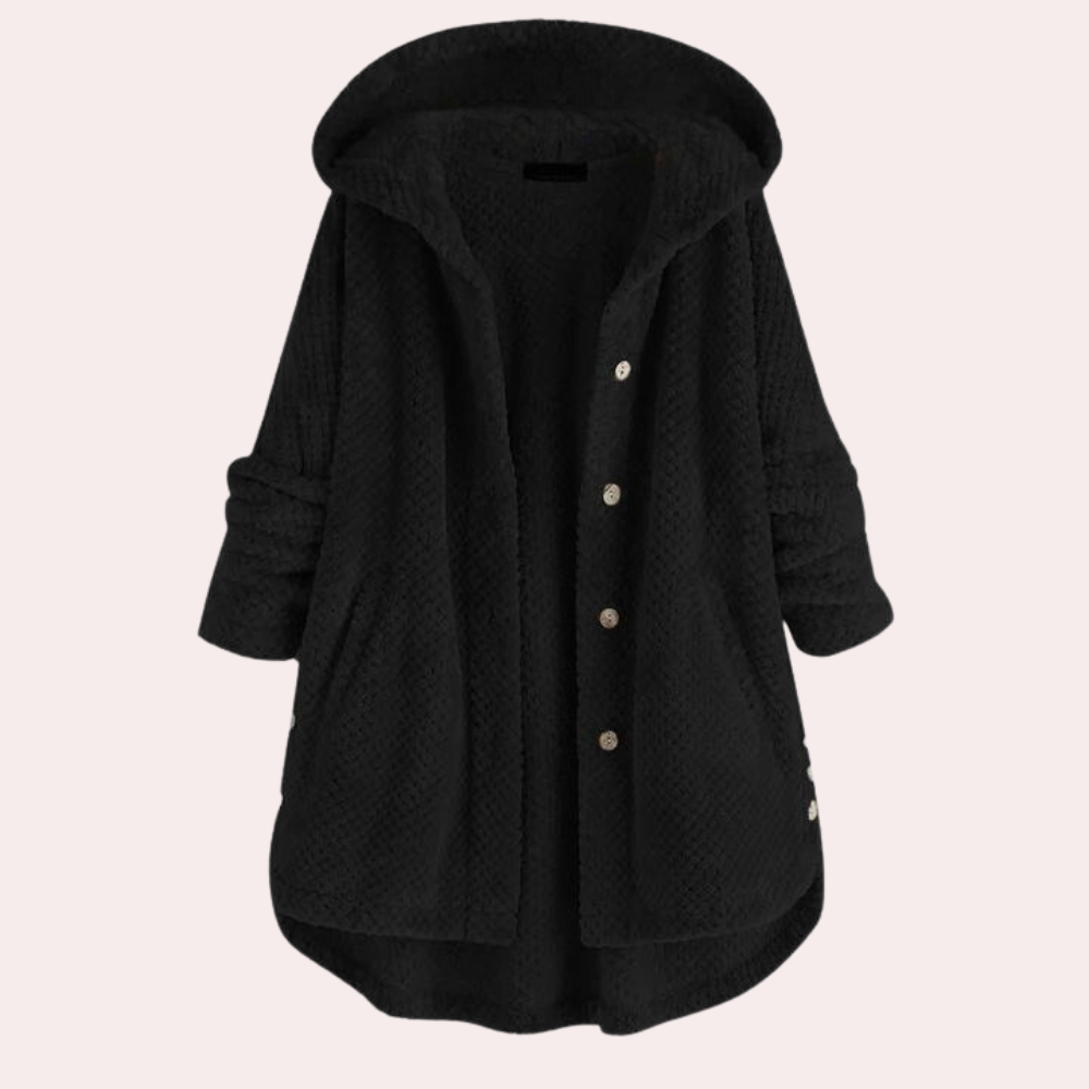 Beatrice | Women's Solid Colour Hooded Buttoned Textured Cardigan