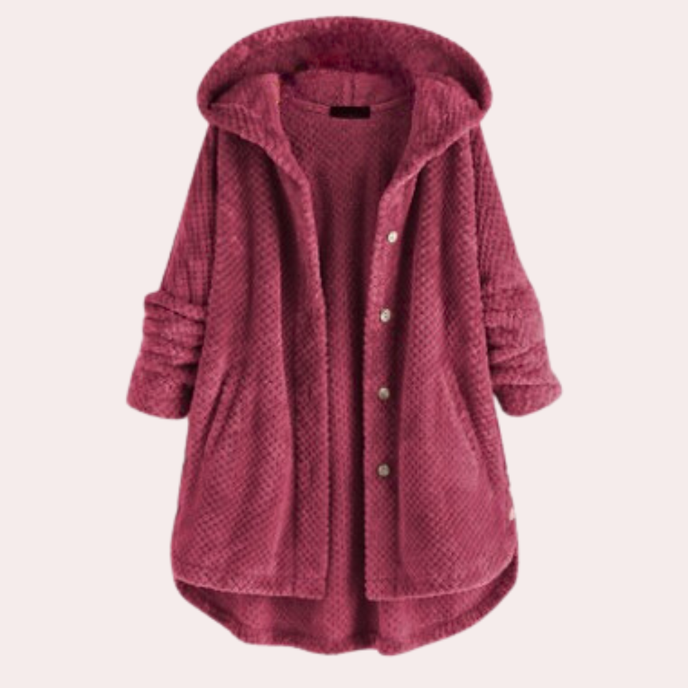Beatrice | Women's Solid Colour Hooded Buttoned Textured Cardigan