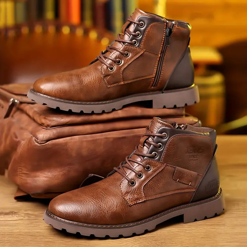 Brighton | Men’s Lace-Up Ankle Boots with Side Zipper & Rugged Sole