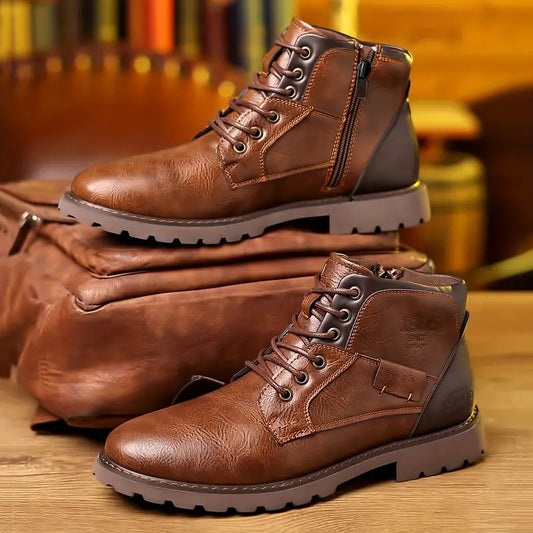 Brighton | Men’s Lace-Up Ankle Boots with Side Zipper & Rugged Sole