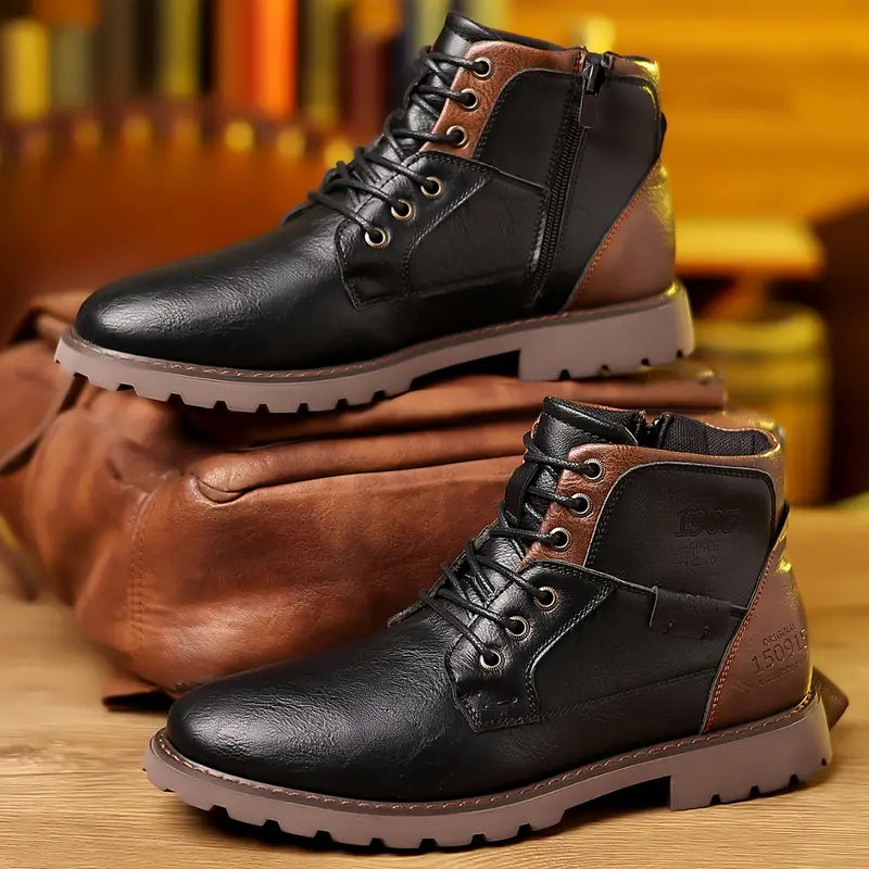 Brighton | Men’s Lace-Up Ankle Boots with Side Zipper & Rugged Sole