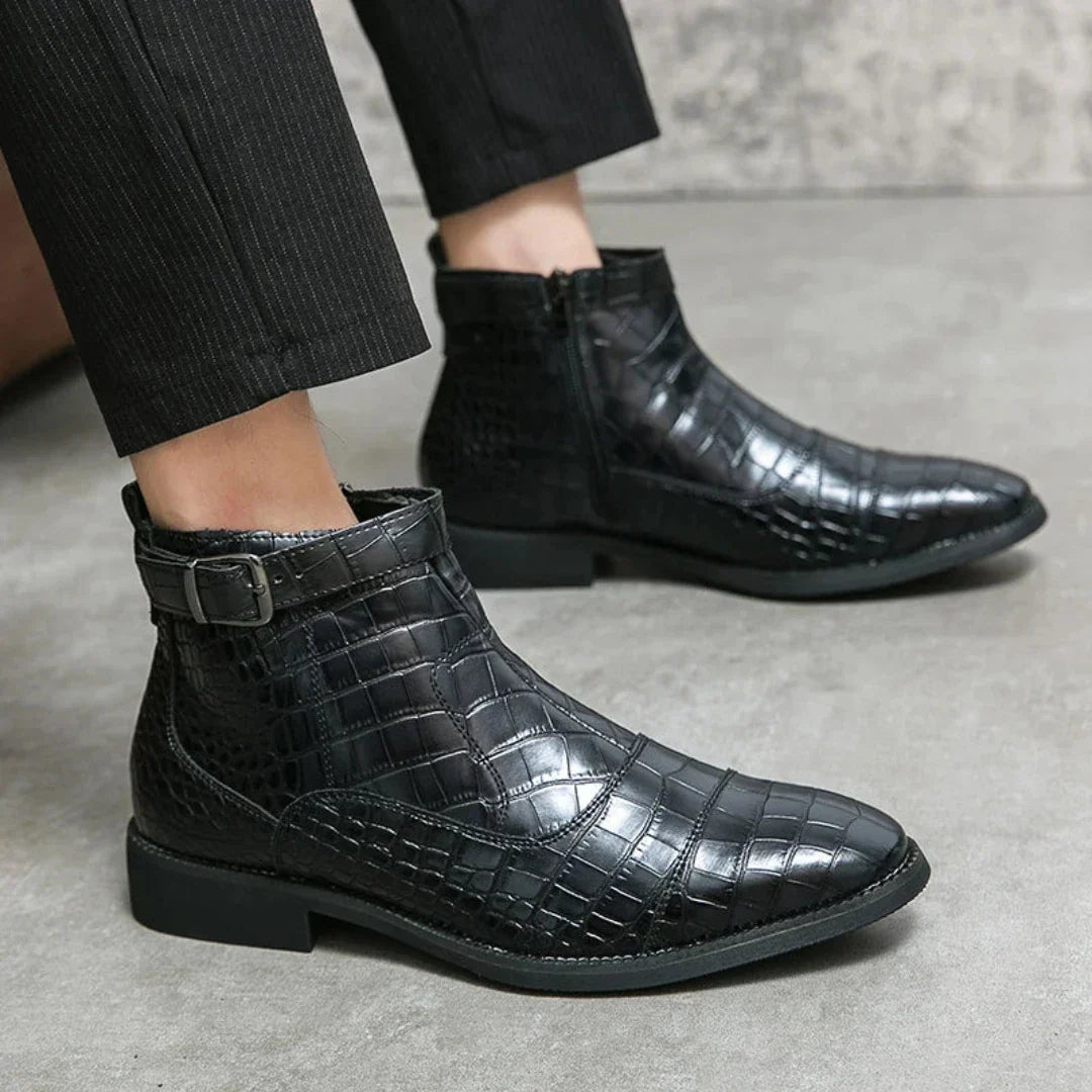 Clyde | Premium Men’s Chelsea Boots with Crocodile Pattern and Adjustable Strap