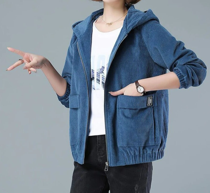 Brianna | Women's Corduroy Zip-Up Hoodie with Oversized Pockets