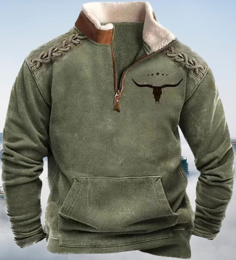 Fridolin | Men's Vintage Quarter-Zip Sweatshirt with Stand Collar & Kangaroo Pockets