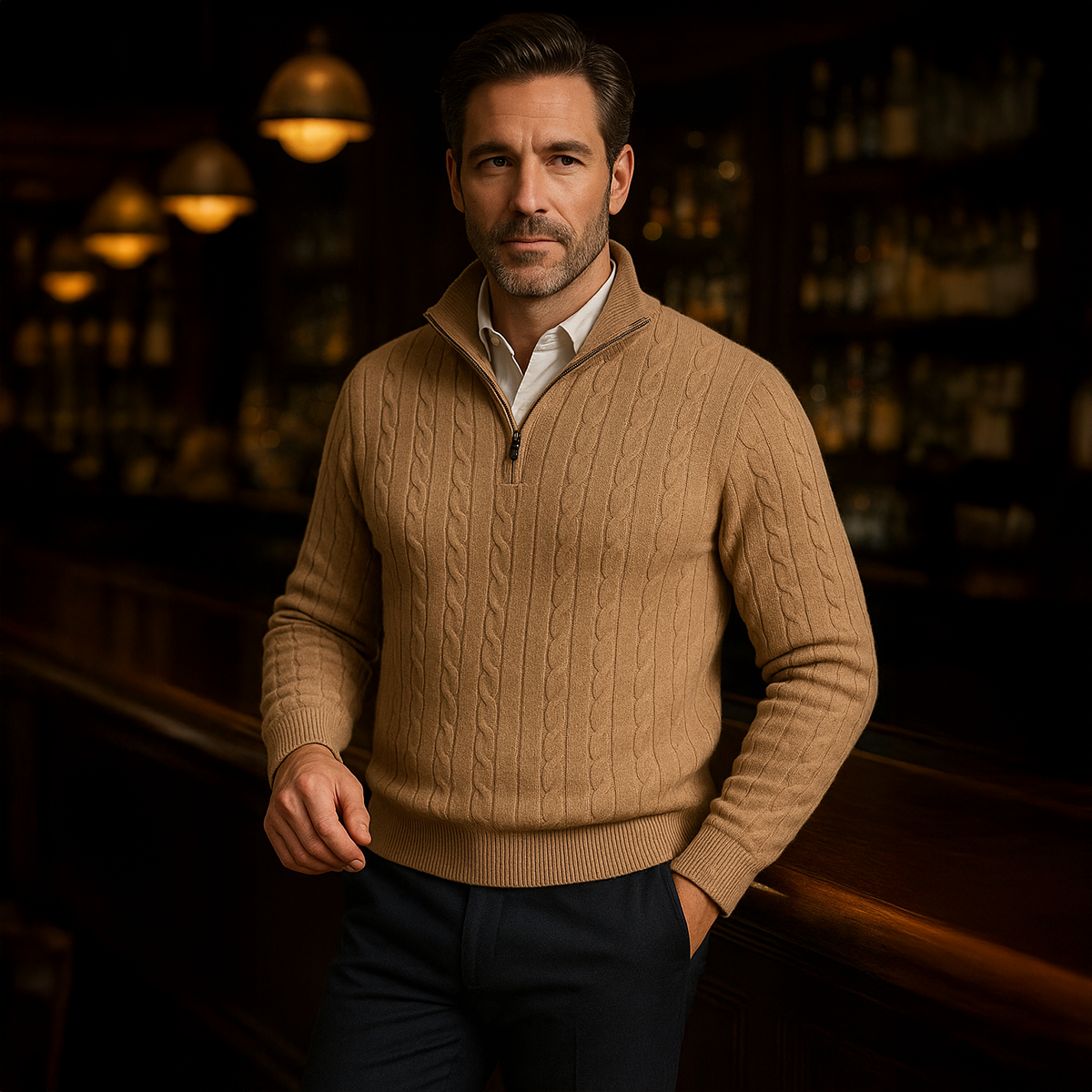 The St. Moritz Cable Knit Zipper Jumper for Men - Old Money Style