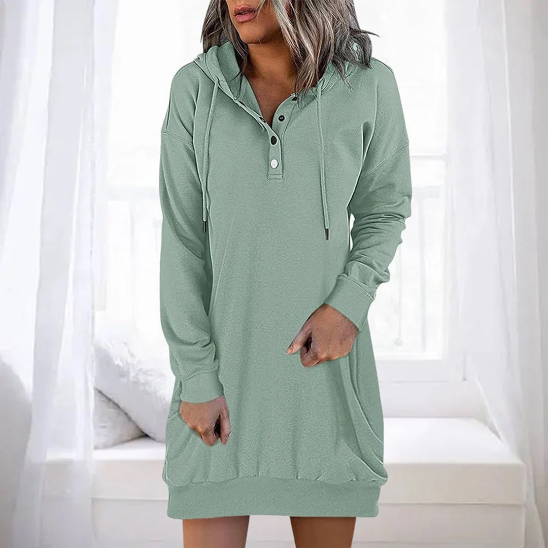 Bonnie | Women's Solid Colour Mini Hoodie Dress with Drawstring Hood