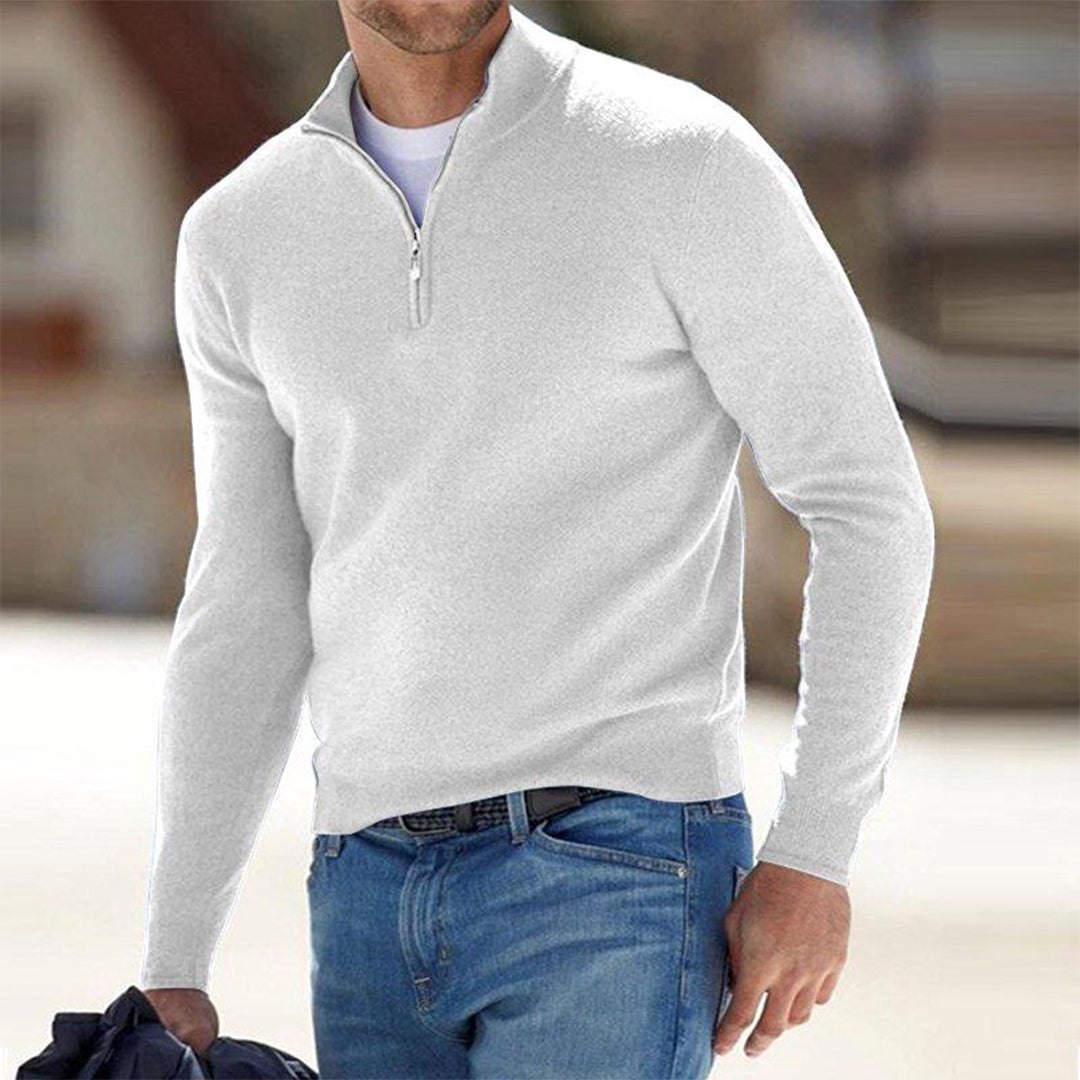 Finn | Men’s Zip Neck Stand Collar Sweater, Slim Fit Smart Casual Jumper