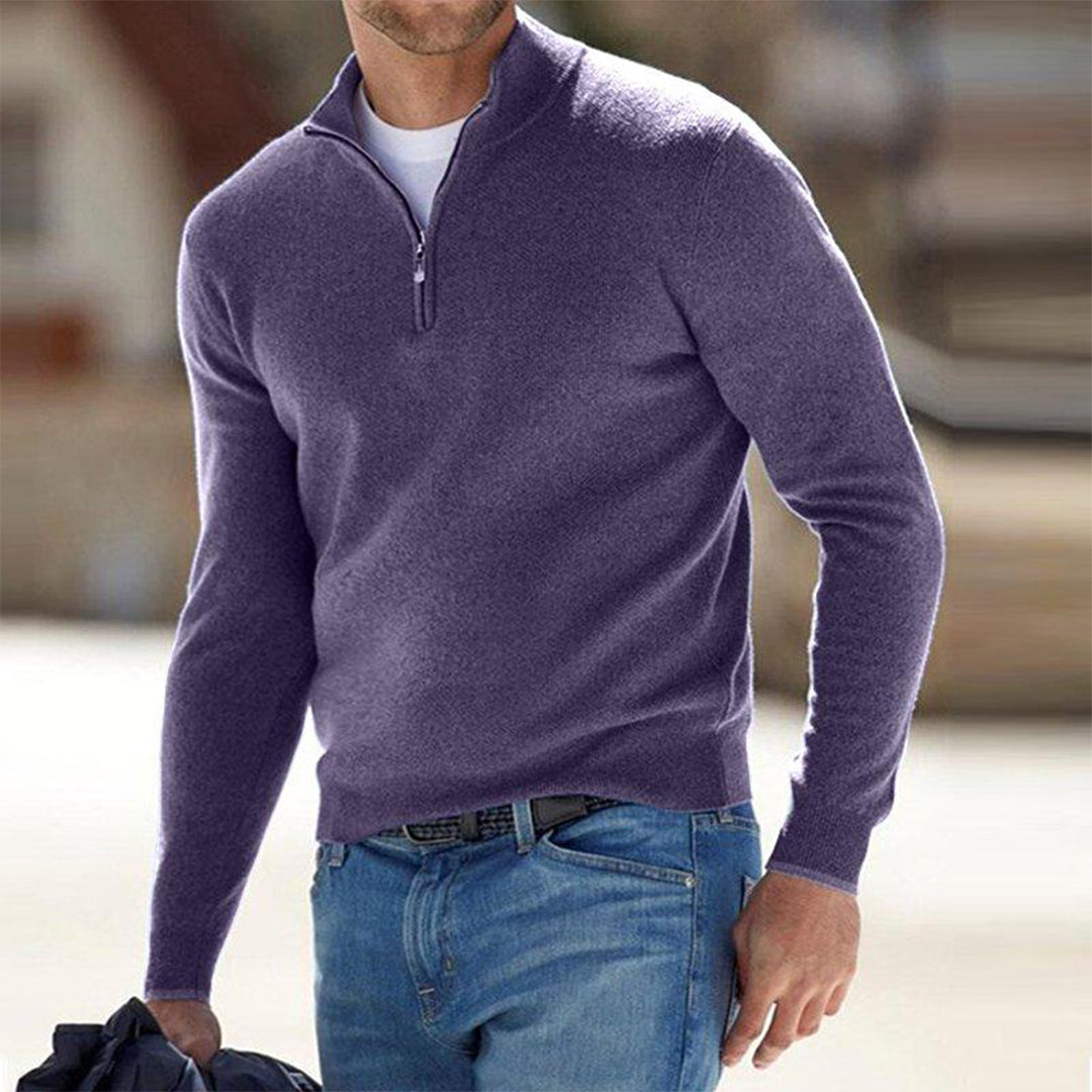 Finn | Men’s Zip Neck Stand Collar Sweater, Slim Fit Smart Casual Jumper