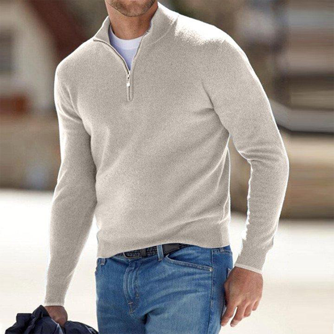 Finn | Men’s Zip Neck Stand Collar Sweater, Slim Fit Smart Casual Jumper