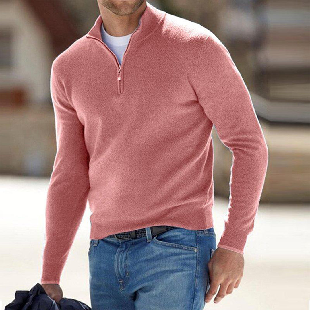 Finn | Men’s Zip Neck Stand Collar Sweater, Slim Fit Smart Casual Jumper