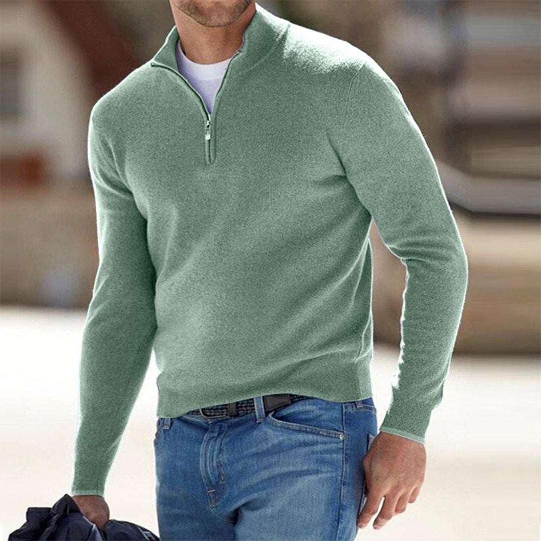Finn | Men’s Zip Neck Stand Collar Sweater, Slim Fit Smart Casual Jumper