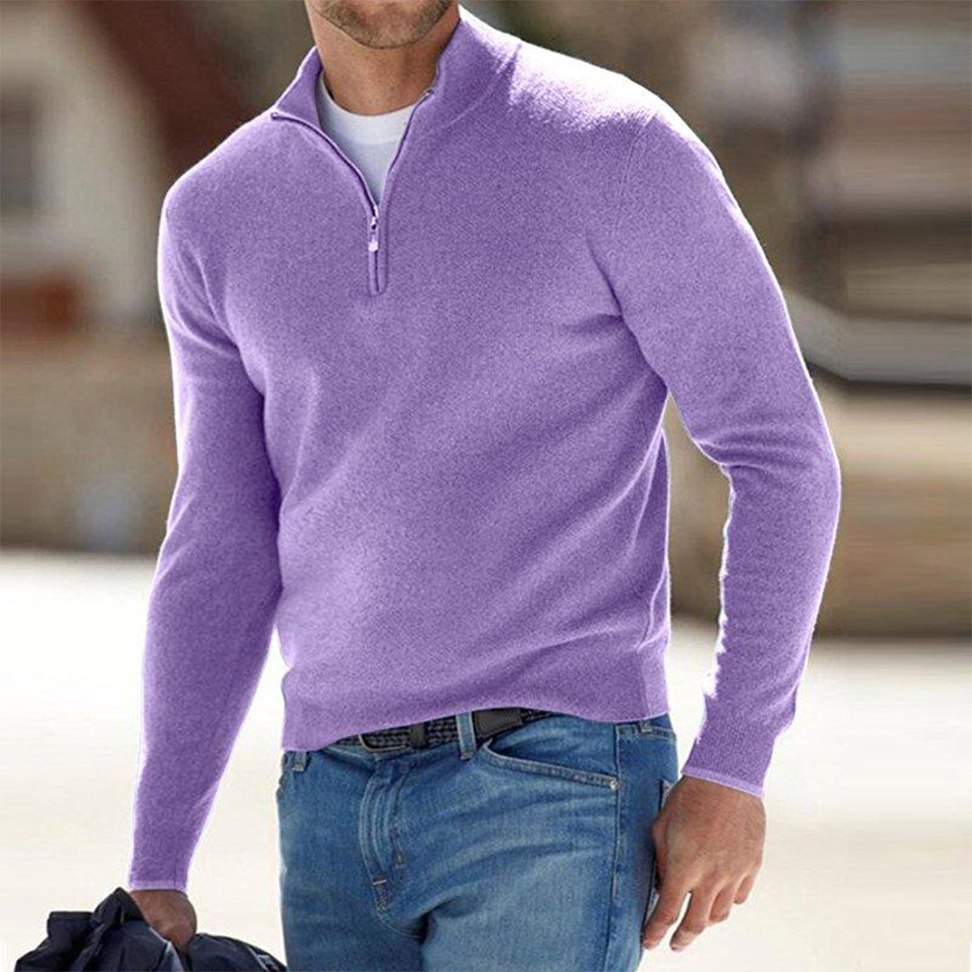 Finn | Men’s Zip Neck Stand Collar Sweater, Slim Fit Smart Casual Jumper