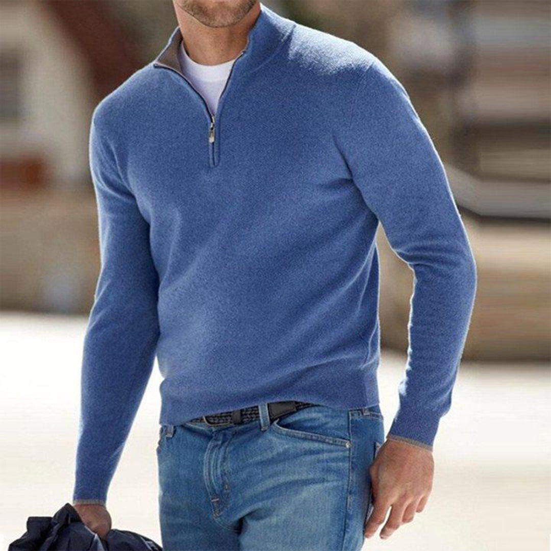 Finn | Men’s Zip Neck Stand Collar Sweater, Slim Fit Smart Casual Jumper