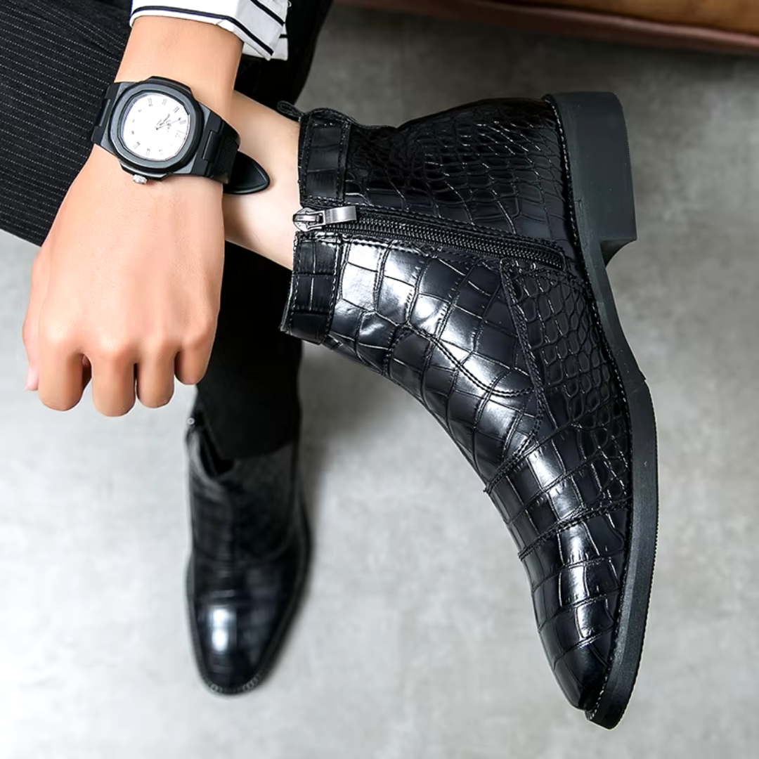 Clyde | Premium Men’s Chelsea Boots with Crocodile Pattern and Adjustable Strap