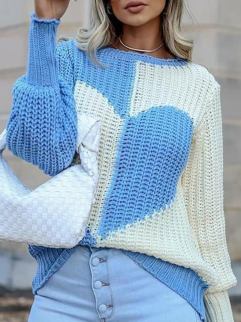 Petira | Women’s Two-Tone Heart Pattern Sweater – Stylish and Cosy for Winter