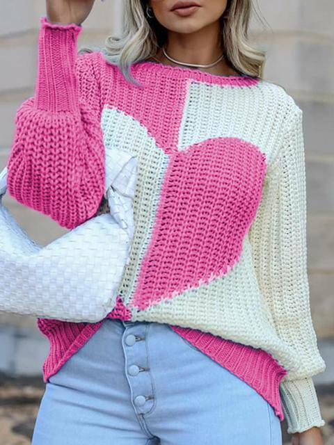 Petira | Women’s Two-Tone Heart Pattern Sweater – Stylish and Cosy for Winter