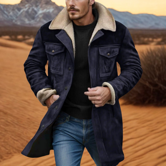 Leopold | Men’s Relaxed Fit Wool-Look Overcoat with Plush Collar and Cuffs