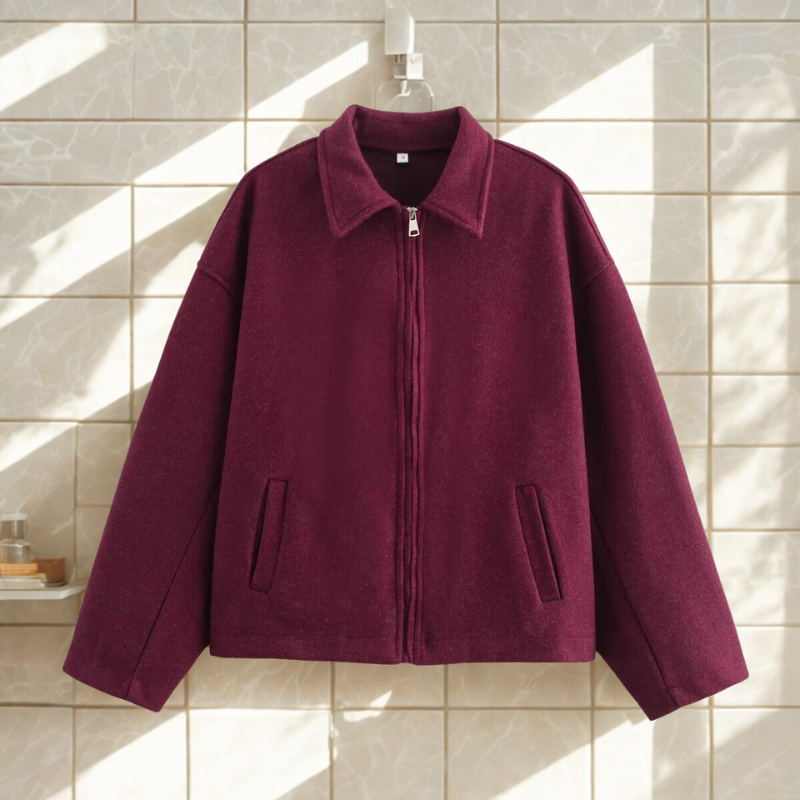 Elodie | Women’s Boxy Wool Blend Short Coat with Front Zip