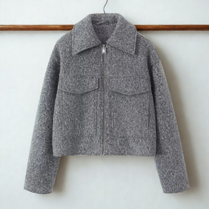 Elodie | Women’s Boxy Wool Blend Short Coat with Front Zip