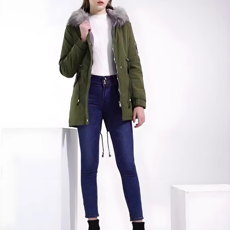 Evelyn | Women’s Water-Repellent Parka Jacket with Faux Fur Hood & Adjustable Waist