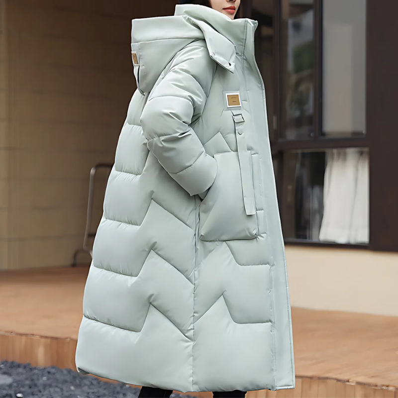 Faye | Women’s Long Padded Winter Trench Coat with Hood & High Collar