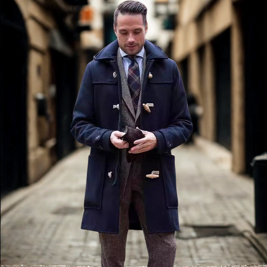 Marius | Men’s Mid-Length Wool-Blend Trench Coat with Hood and Toggle Closure