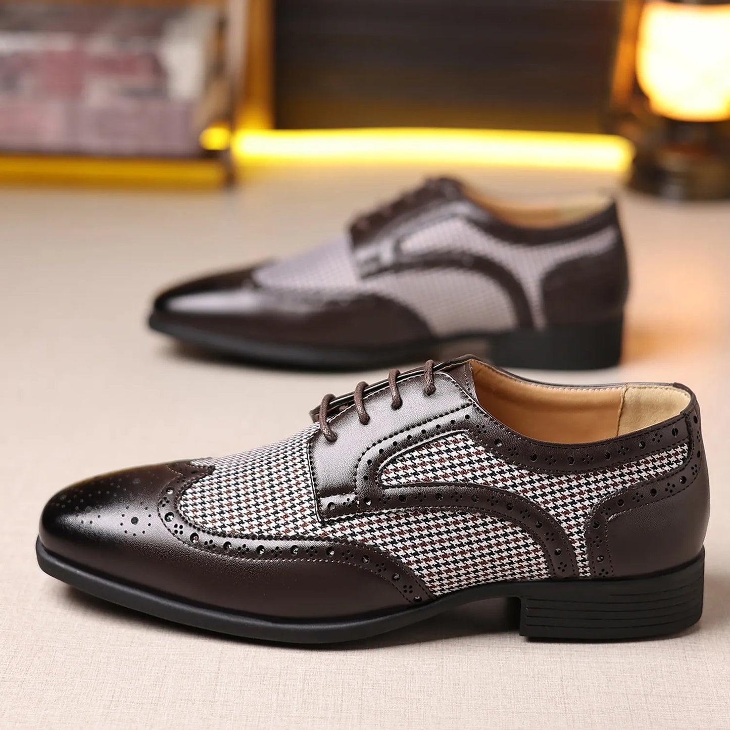 Bryan | Men’s Houndstooth Oxford Shoes | Classic Brogue Dress Style for Formal & Smart Wear