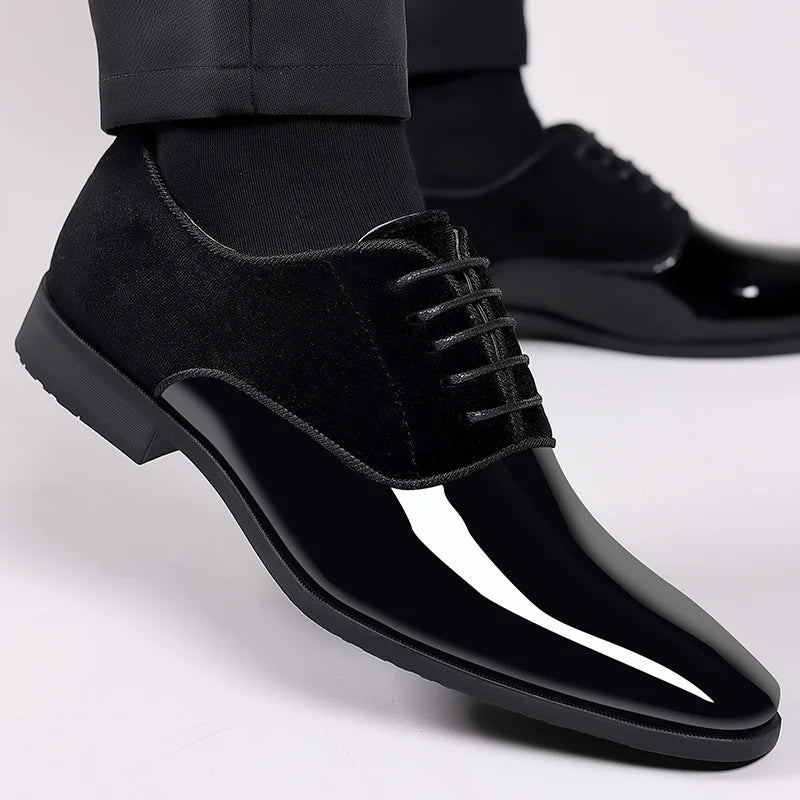 Connor | Men’s Patent Oxford Shoes with Velvet & Shiny Contrast