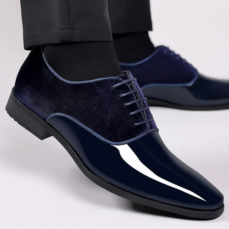 Connor | Men’s Patent Oxford Shoes with Velvet & Shiny Contrast