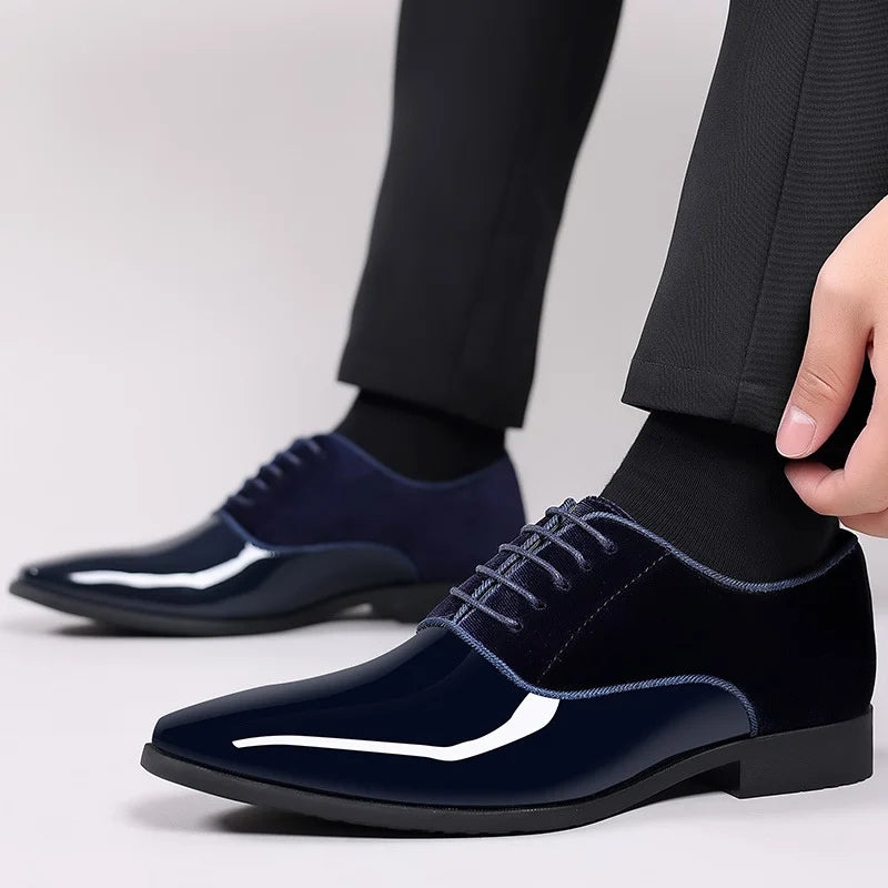 Connor | Men’s Patent Oxford Shoes with Velvet & Shiny Contrast