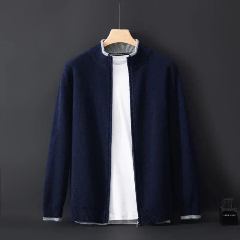 Blaine | Men’s Zip-Up Cardigan with Stand Collar – Minimalist Solid Colour Knit Jacket