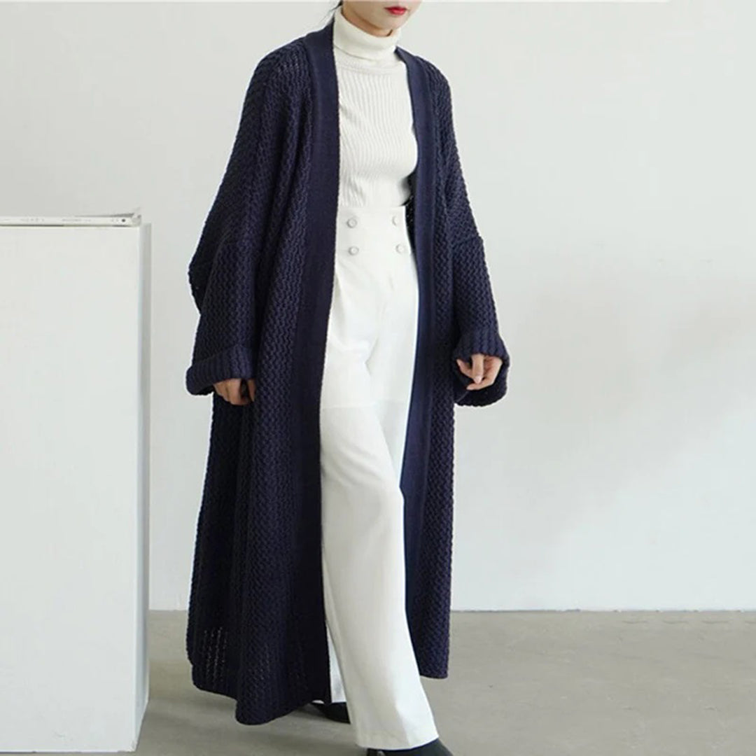 Ava | Women's Solid Colour Textured Knit Open-Front Cardigan with Loose Sleeves