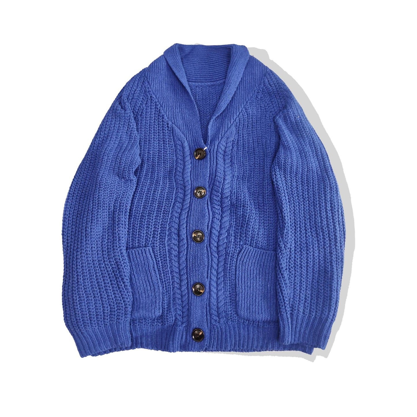 Matias | Men’s Blue Knitted Shawl Collar Cardigan with Pockets