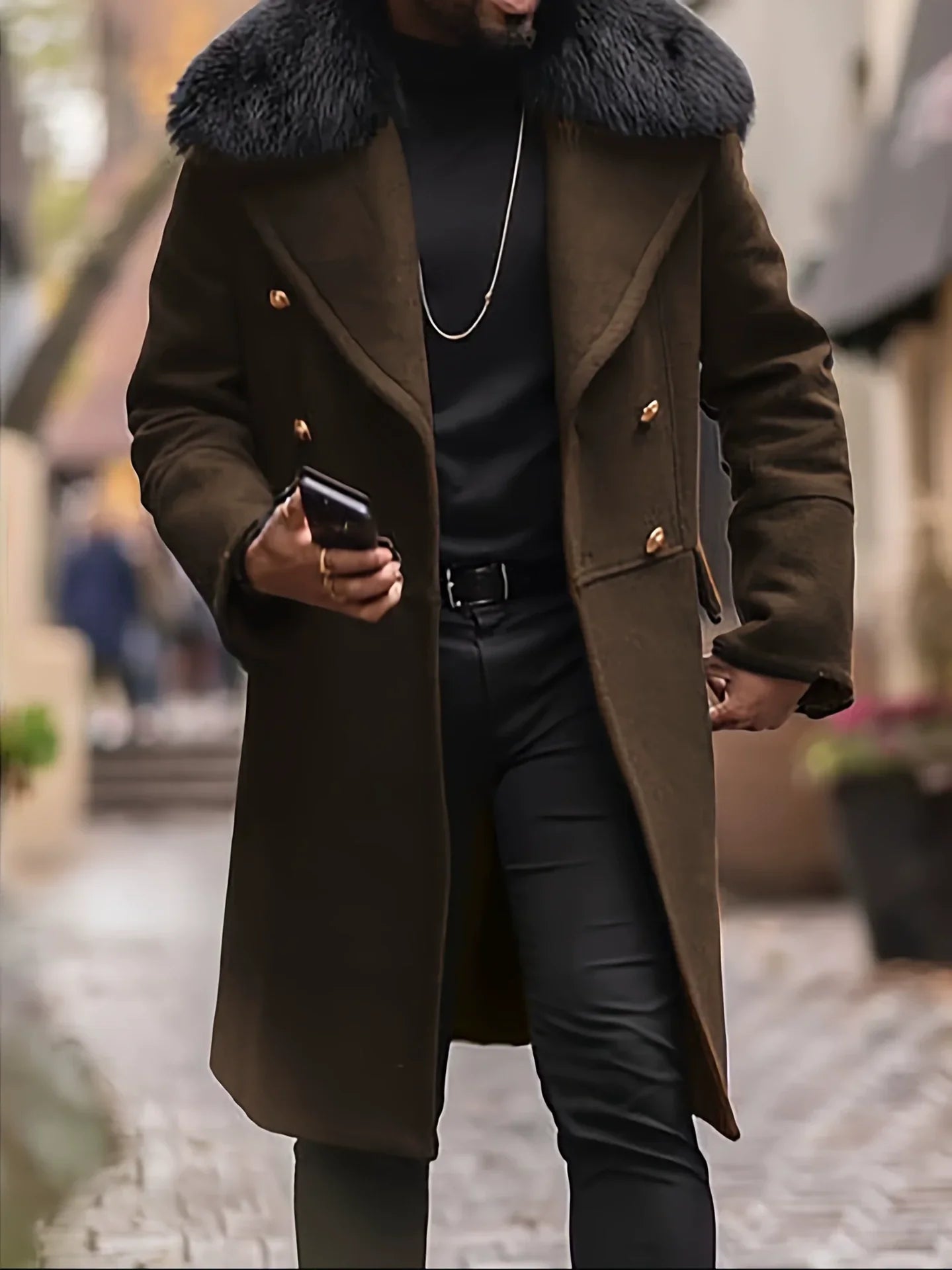 Eugene | Men’s Wool Blend Oversized Overcoat with Plush Fur Collar