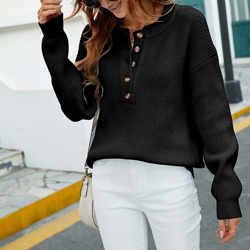 Amity | Women’s Solid Colour Round Neck Buttoned Knitted Sweater