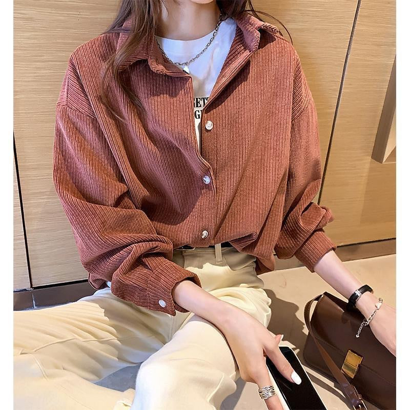 Carlotta | Women’s Ribbed Textured Corduroy Button-Up Blouse